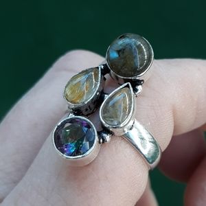 New Labradorite, Rutile, Mystic Topaz 925 Silver Ring.